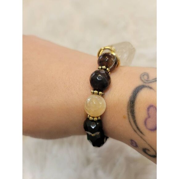 Raw Quartz Crystal Bracelet, Beaded Bracelet, Stretch - Picture 4 of 7